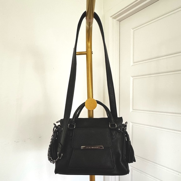 Y2K Vegan Leather Bag Detachable Crossbody Strap Black Minimalist Preppy Classic - Picture 3 of 11